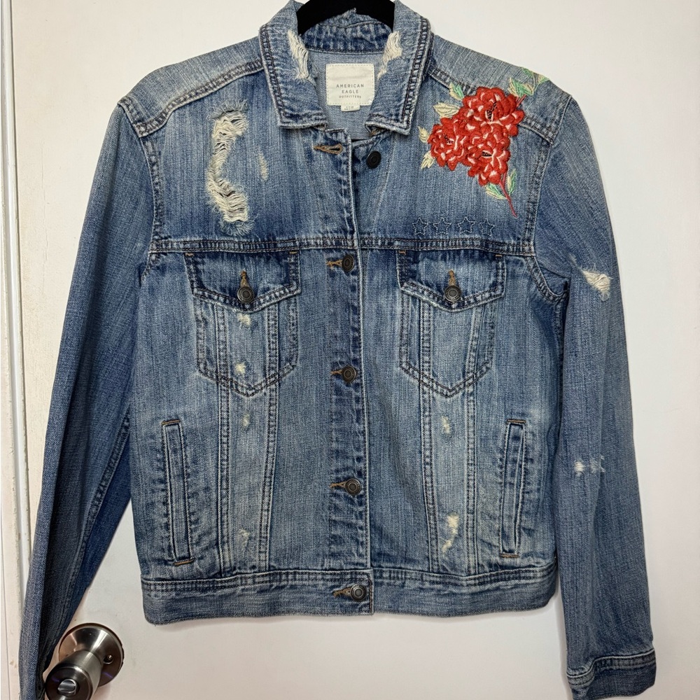 American Eagle Light Blue Distressed Denim Jacket
